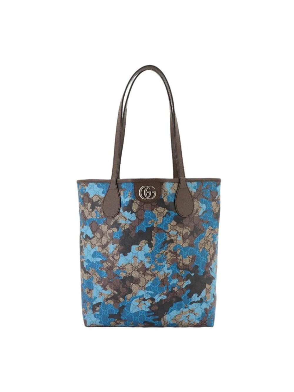 Gucci GG Supreme Tote Bag Leather Beige Blue Camouflage